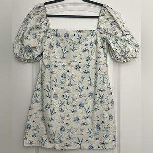 Shore the brand Santa Clara puff sleeve mini dress white Beach Days print sz M